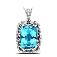 vintage antique jewelry inlay blue big zircon s92 5 geometry pendant necklace for women wedding engagement luxury charm chain