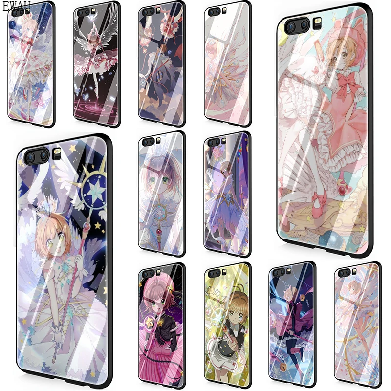 EWAU карта Captor Sakura закаленное стекло телефон чехол для Huawei P10 P20 P30 mate 20 Lite pro P Smart Y6 Y9 Honor 8X9 10