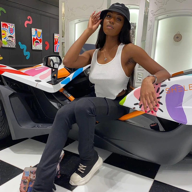 

Summer new style solid color round neck sleeveless sexy loose triangle top T-shirt, women's clothing 2021, Woman clothes, traf