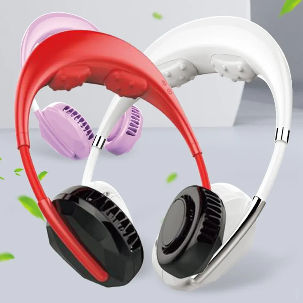 

Rechargeable Portable Mini USB Massage Neck Fan Ultra Quiet Cooler Air Conditioner Leafless Hanging Neck Fan Lazy Neck Fan