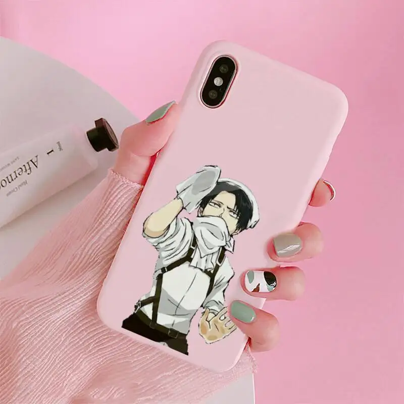 

Anime Japanese attack on Titan Phone Case Candy Color Pink for iPhone 11 pro XS MAX 8 7 6 6S Plus X 5S SE 2020 XR