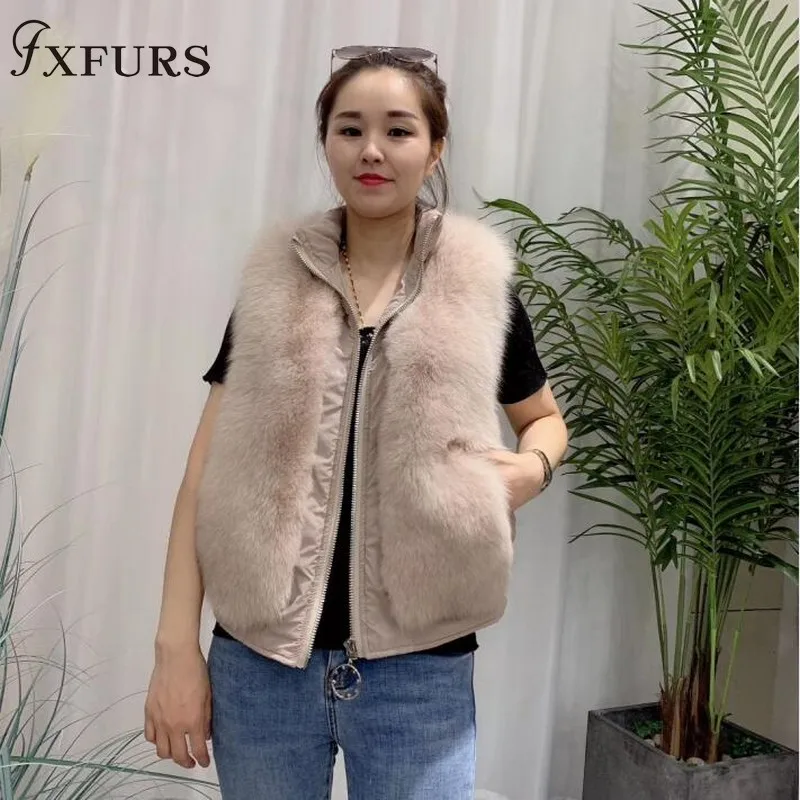 Женский жилет на утином пуху теплая безрукавка из натурального Лисьего меха без