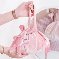 fashion rabbit ear velvet soft lazy cosmetic bag portable drawstring travel makeup bags organizer female beauty toiletry storage