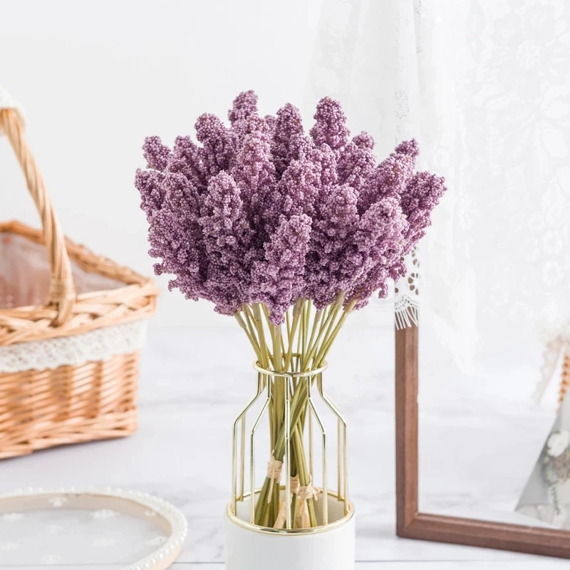 

6 Pieces PE Lavender Bouquet Bride Cheap Artificial Plant Fake Wheat Ears Flowers For Wedding Home Decoration Diy Wreath Craft