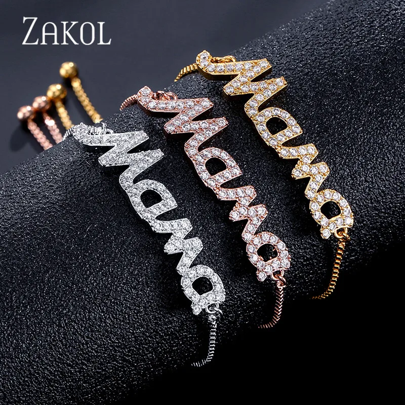 ZAKOL новый модный браслет с подвесками Мама Для женщин и регулируемый Pulseras Mujer