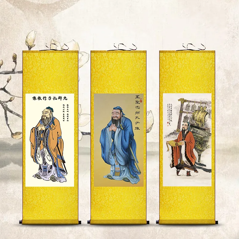 

(customized) Confucius portrait, silk scroll hanging painting, Chinese painting decoration