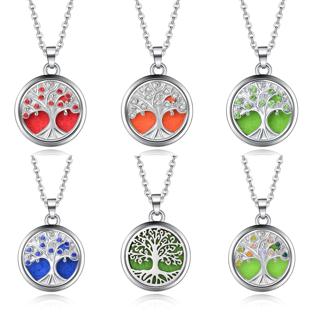 

Tree of Life Aromatherapy Diffuser Necklace Jewelry Pendant Perfume Essential Oil Diffuser Locket Sweater Chain Long Necklace