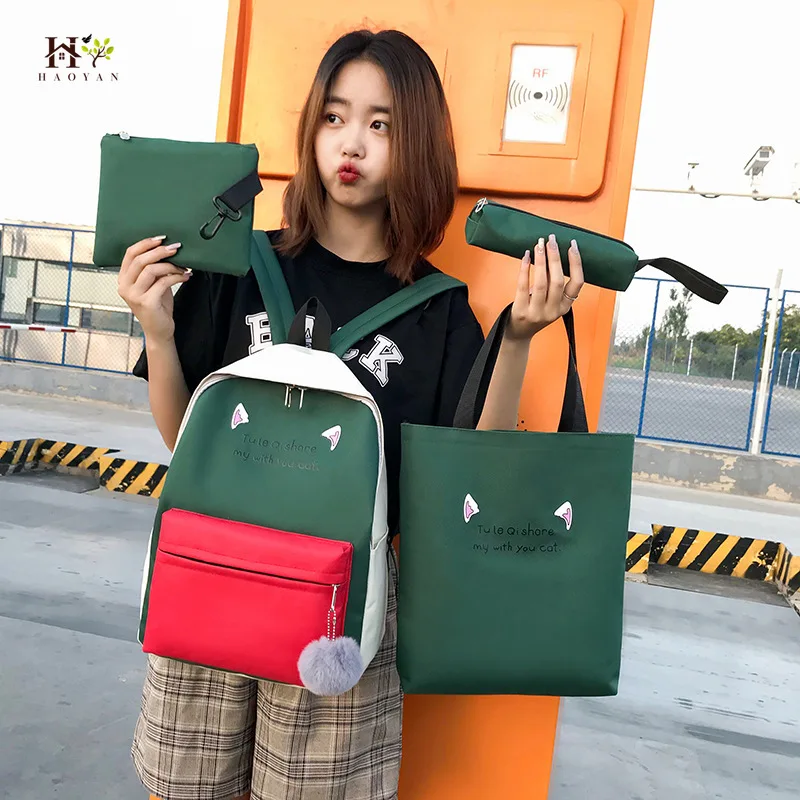 Холщовый комплект из рюкзака и сумки 4 шт./компл. летняя Наплечная Сумка с принтом