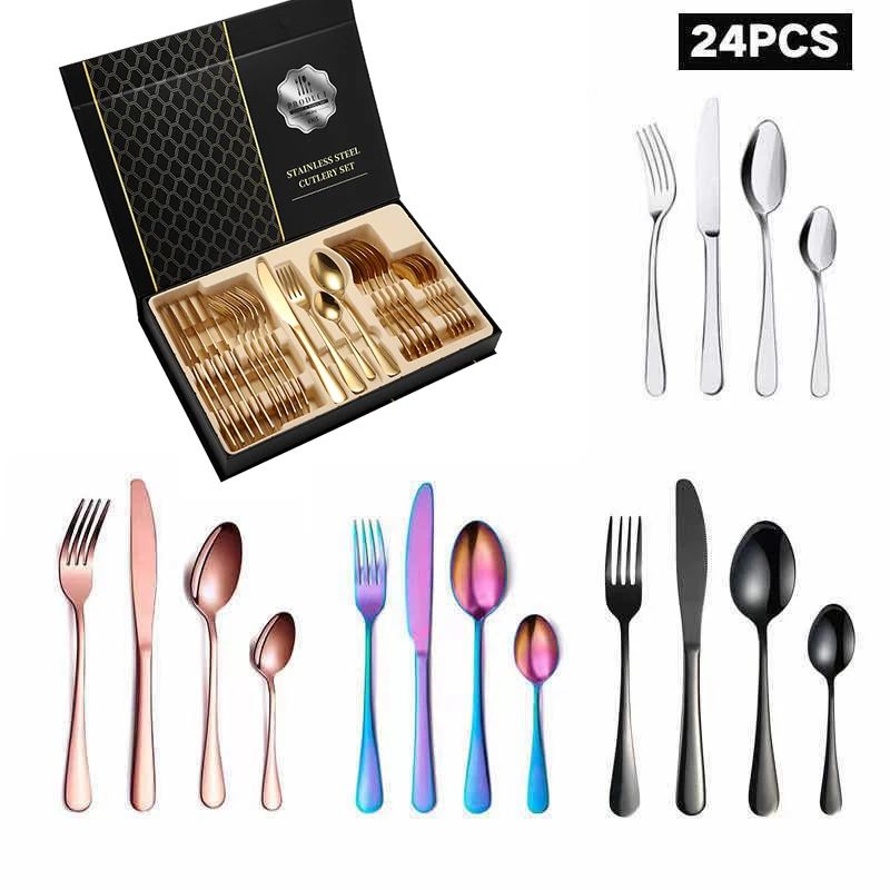 

Gift Box Party Cutlery Set Stainless Steel Travel Picnic Cutlery Set Eco Friendly Couverts De Table Dinnerware Set DE50CJ