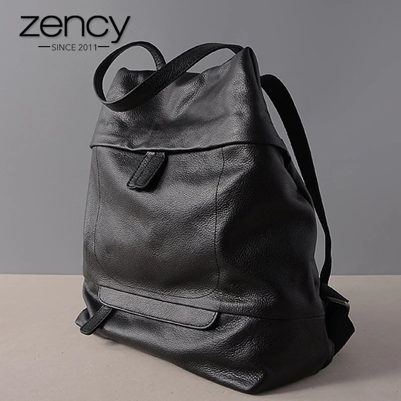 Zency Большой Вместительный женский рюкзак для ноутбука, натуральная кожа, повседневный праздничный ранец, черный школьный ранец, большая дорожная сумка, качество A