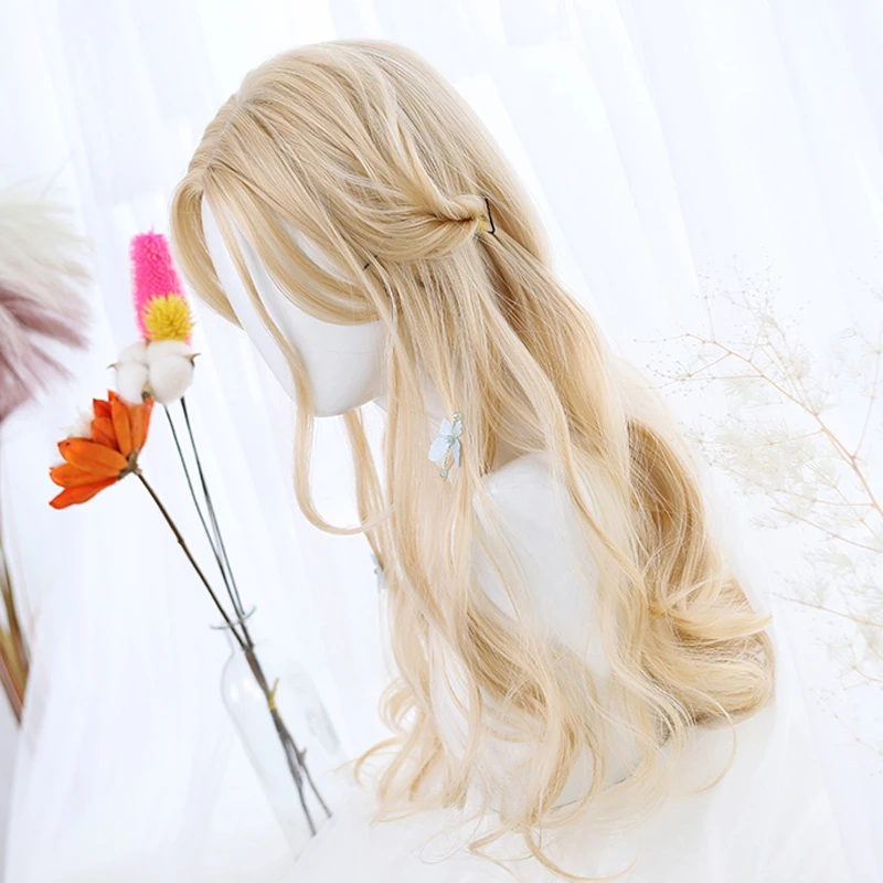 

LM Long Wavy Blonde Ombre Wig For Women Synthetic Natural Wigs Anime Cosplay Lolita Wigs High Temperature Fiber