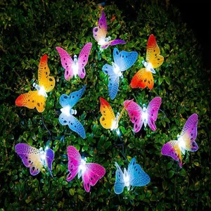 102030 led solar powered butterfly fiber optic fairy string light waterproof christmas outdoor garden holiday decoration light free global shipping