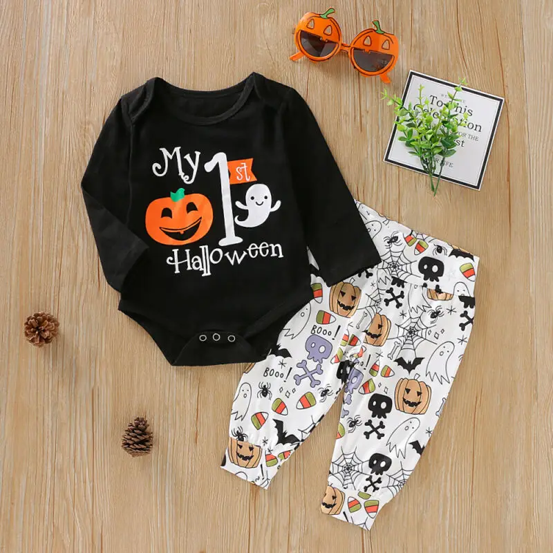 2019 Baby Halloween Clothing Toddler Boys Girls Clothes 2pcs Sets Long Sleeve Pumpkin Romper Cartoon Pants Outfits 0-24M | Детская