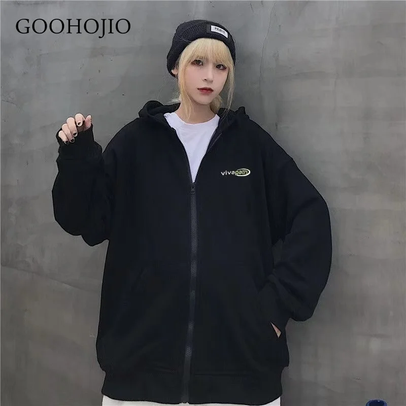 

GOOHOJIO 2021 New Autumn Winter Solid Color Hoodies Women All-match Oversized Women Sweatshirts Fashionable Cardigan for Women