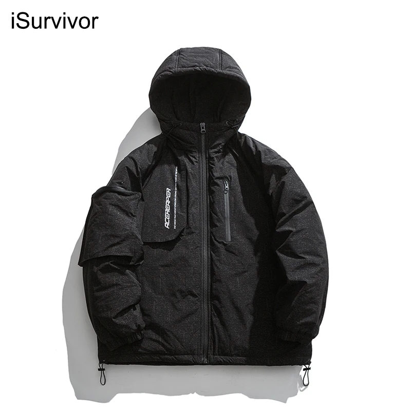iSurvivor Men's Casual Jackets Solid Zipper Pocket Long Sleeve Coat Hat Detachable Parkas Warm Coat Down Jackets Men's Clothing
