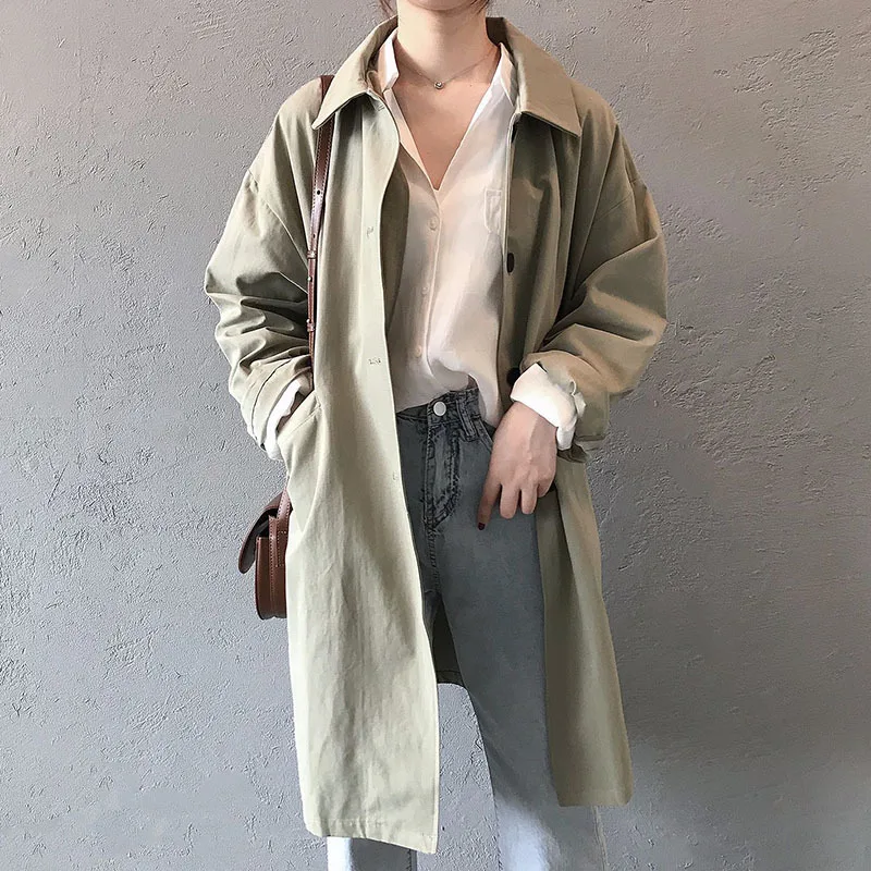 

ZURICHOUSE Autumn Women's Oversized Long Coat Lapel Single Breasted Loose Trench Coat Female Solid Wild Casual Windbreaker