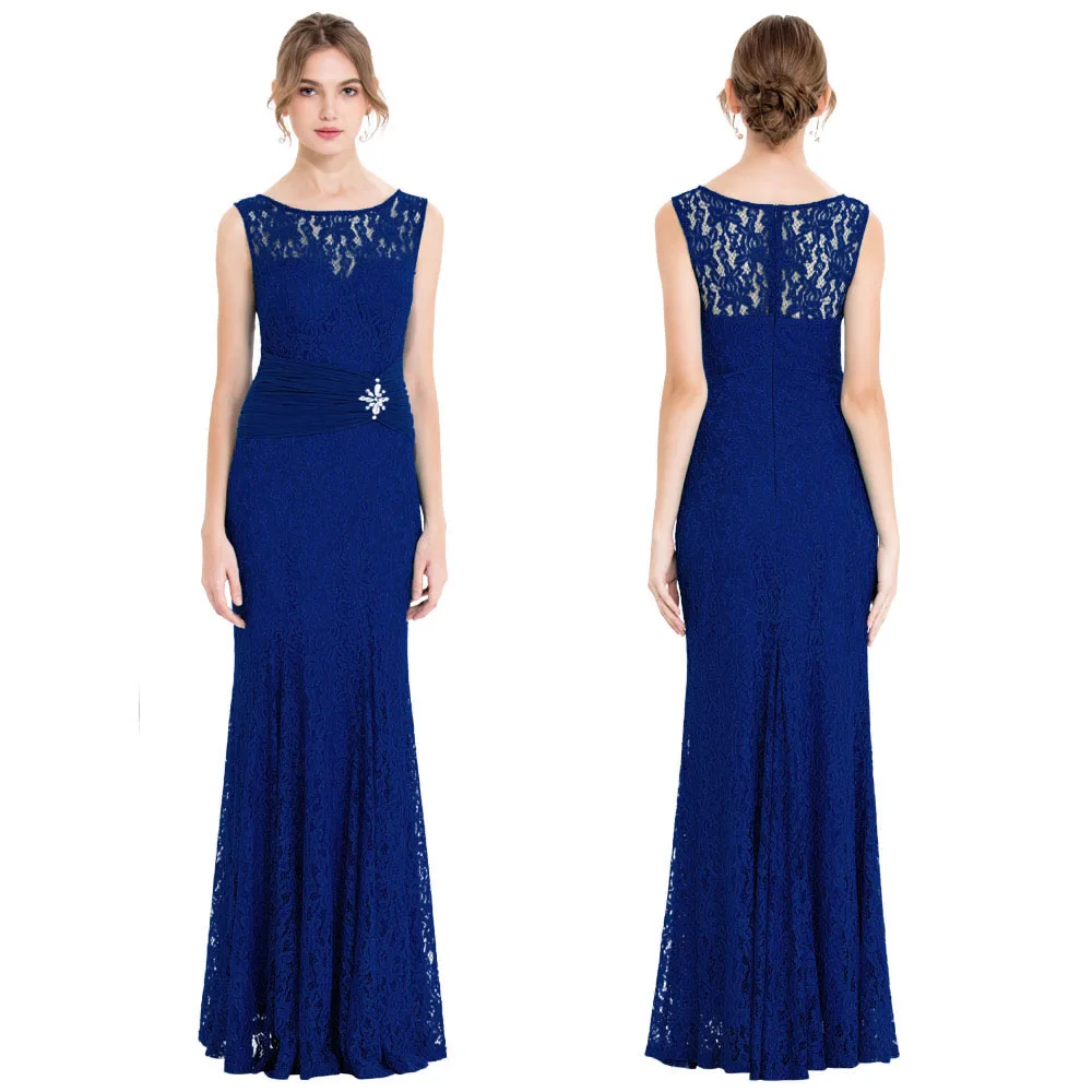 418 Royal Blue Кружевное платье без рукавов с вырезом бретель-петля, Вечернее длинное черное платье - Цвет: 418 Royal Blue