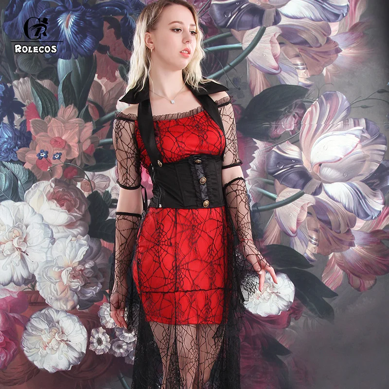 Женский костюм вампира ROLECOS черное платье паук без надписей ведьмы на Хэллоуин