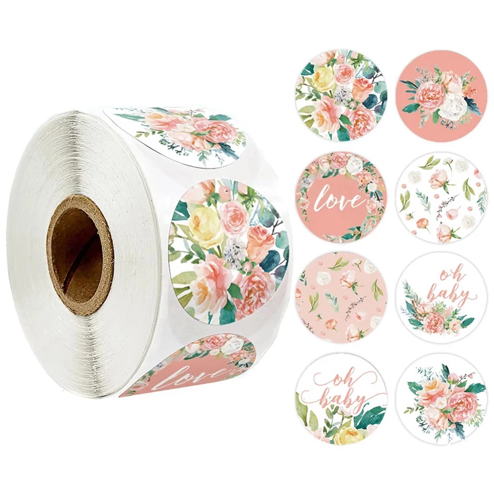 

Flower Thank You Stickers Gold Foil Seal Labels Pink Wedding Party Favors Envelope Supplies Stationery Stickers 50-500pcs