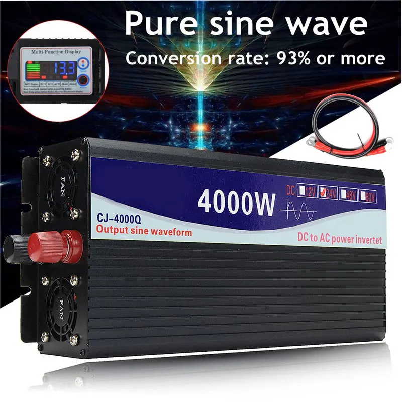 

Pure Sine Wave Inverter 12V/24V To 110V 5000W/6000W Power Converter Digital Display For Home Car Inverter Intelligent Solar