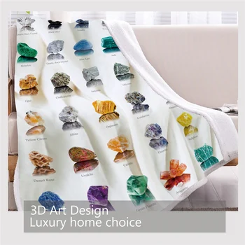 BlessLiving Crystal Plush Bedspread 3D Colorful Sherpa Fleece Blanket Gemstone Mineral Collection Plush Bedding Bed Blanket Koce 3