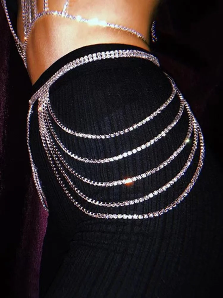

Fashion Full Rhinestone Tassels Waist Chain Women Crystal Beach Swimwear Body Jewellery Shining Sexy Waist Chain for Women Gift
