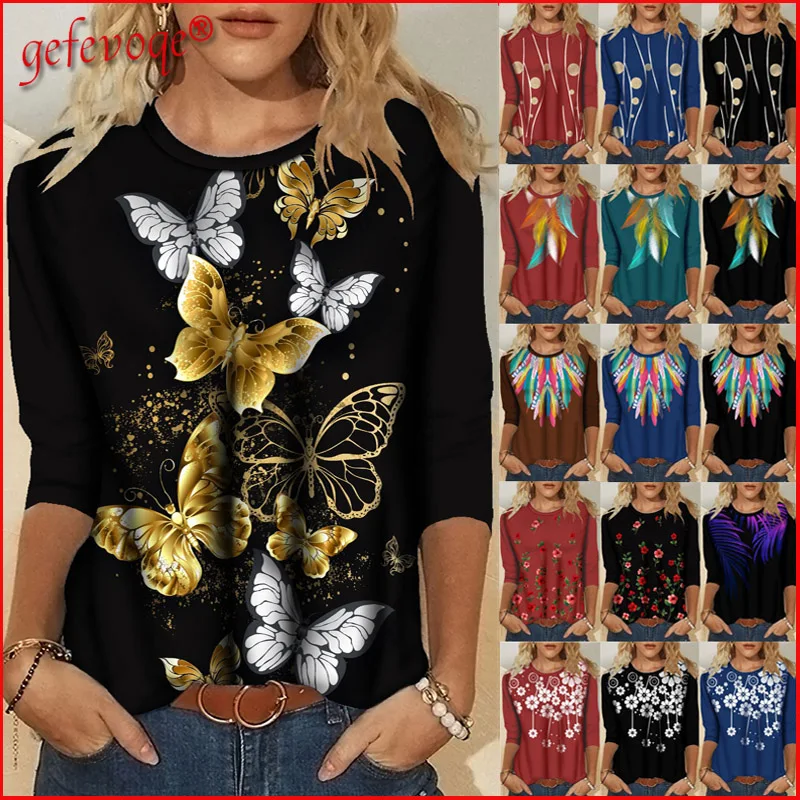 

Женская футболка с длинным рукавом и цветочным принтом, батальных размеров