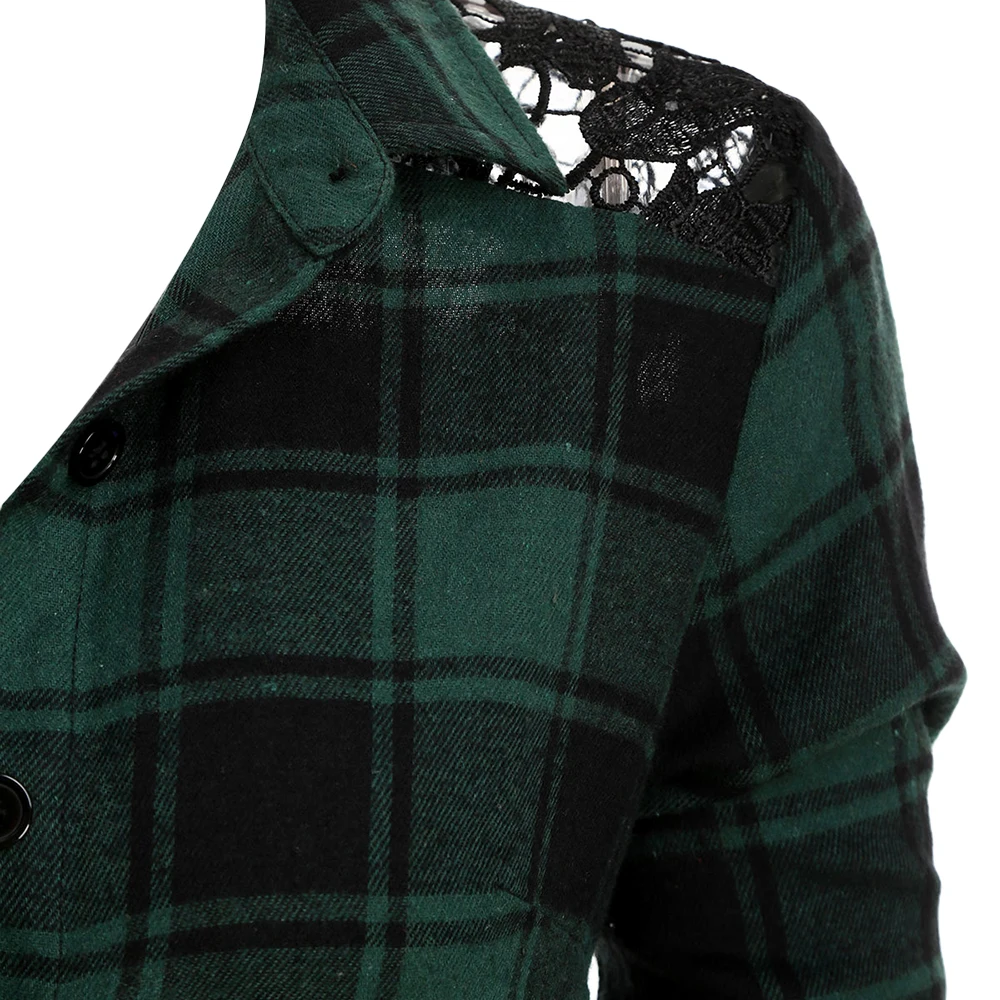 ROSEGAL кружевная панель клетчатая рубашка на пуговицах с поясом женские