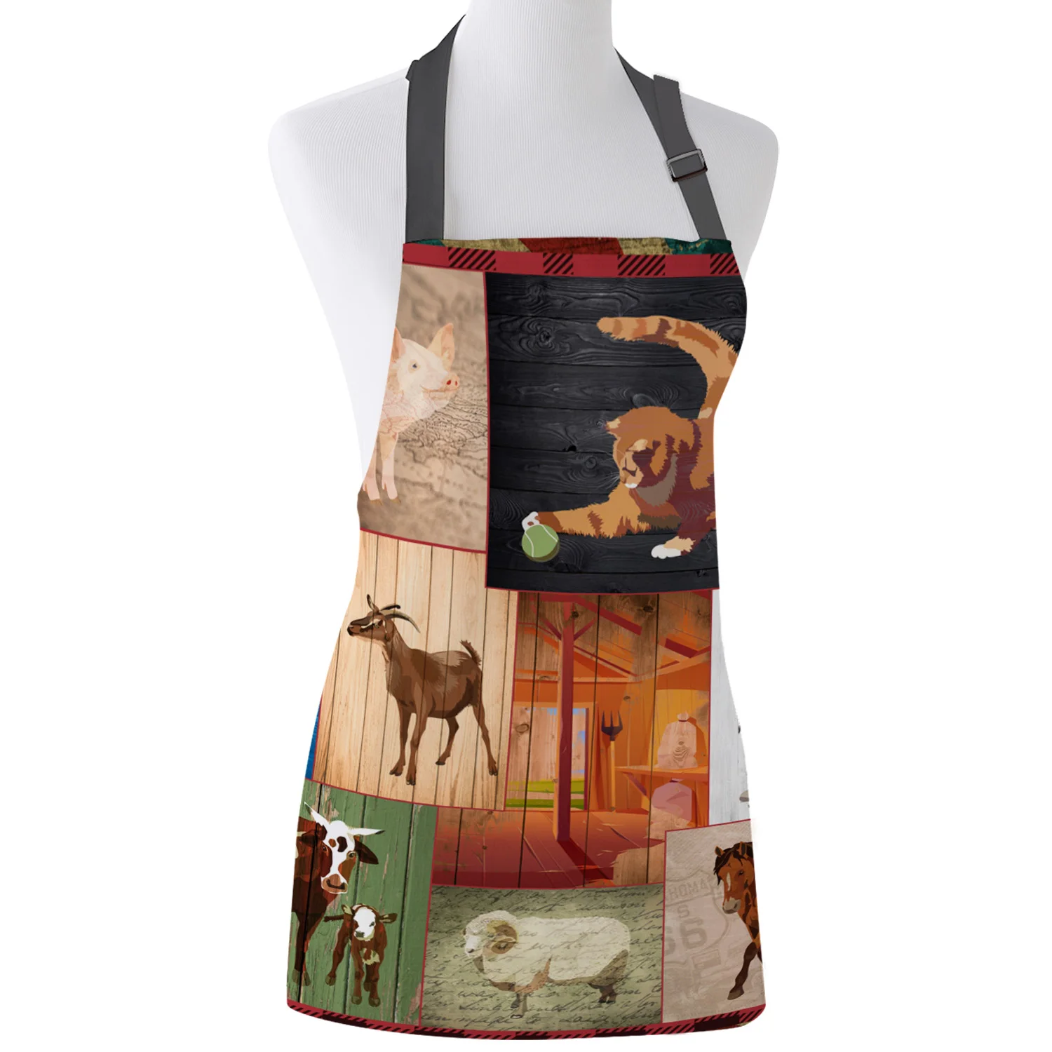 

Ретро фартук с изображением животных, деревянного зерна, с принтом, унисекс, кухонный нагрудник с регулируемой горловиной для приготовлени...