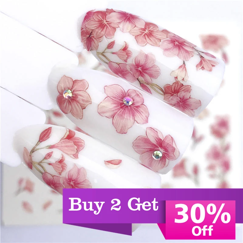 1 лист переводного слайдера YWK с розовым цветком для маникюра декоративные