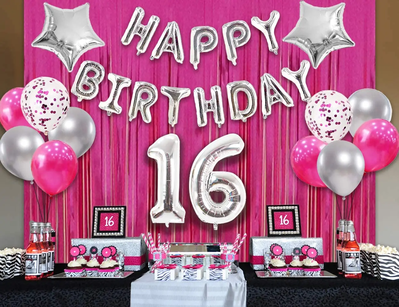 Decoraciones para fiesta de cumplea&ntilde;os 16 para ni&ntilde;as, suministros para fiesta de cumplea&ntilde;os n&uacute;mero 16, globos, cortina, pancarta de feliz cumplea&ntilde;os-1