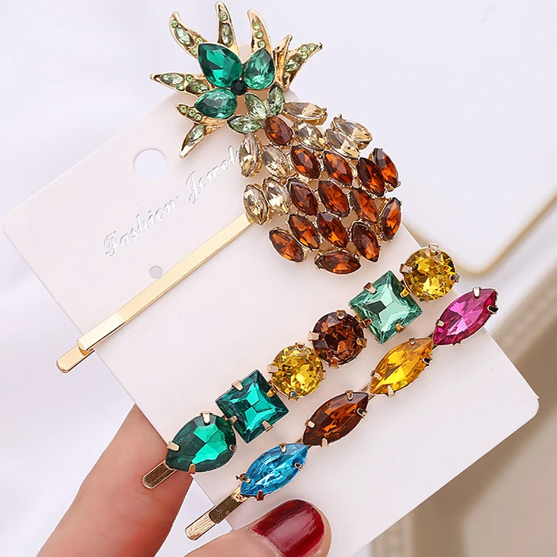 Ful Crystal Women Hair Barrette Rhinestone Pineapple Hair Clip For Girls Accessories Jewelry