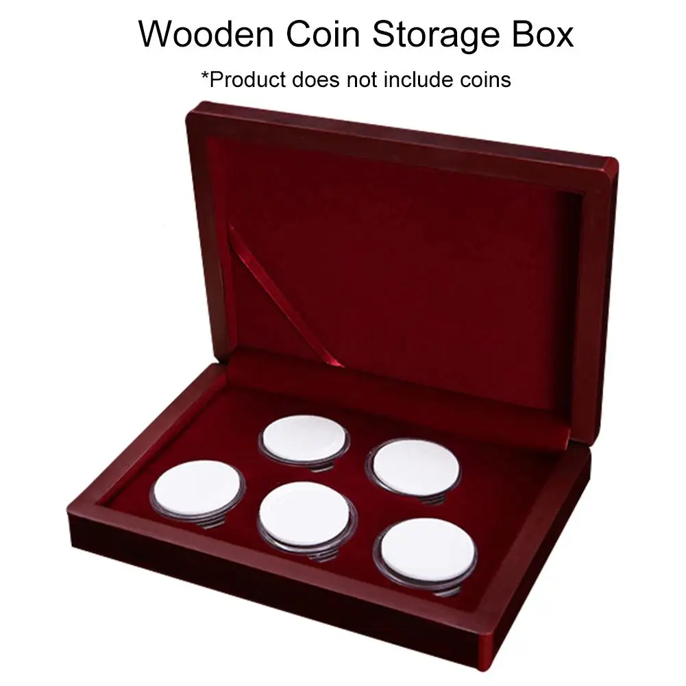 

Wooden Coin Cases Display Box Storage Boxes Capsules Holder 5 Capacity Coin Collection Box Round Coin Protection Holders Clear