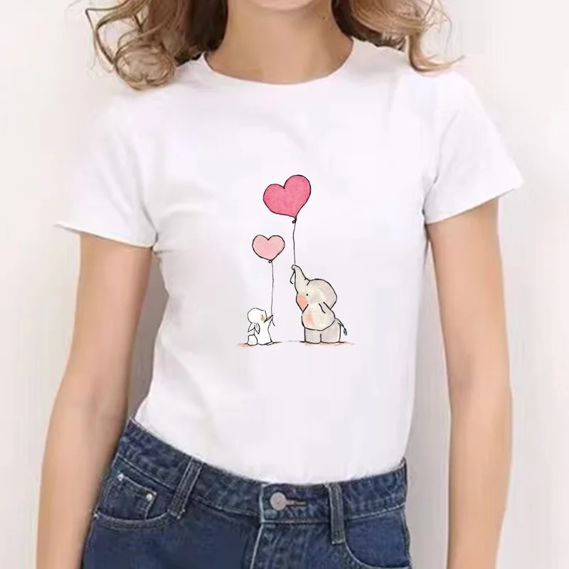 Женская футболка с принтом слона Повседневная белая коротким рукавом и круглым