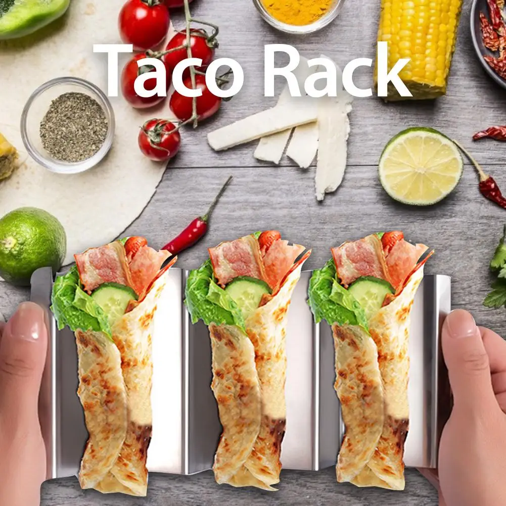 

3 Holds Taco Holder Stainless Steel Rack Shell Display Stand Burrito Tortilla Plate Tray Food Holder Rack Kitchen Accessories