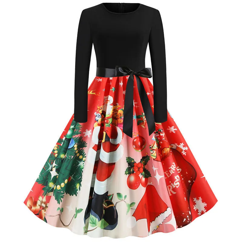Robe Femme 2019 Autumn Winter Christmas Dress Women Long Sleeve Print Elegant Party Dresses Plus Size Vintage Pinup vestidos | Женская