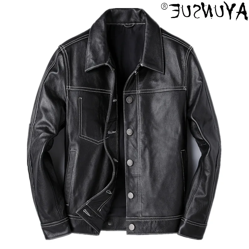 

Spring Autumn Genuine Leather Jacket Men 100% Cowhide Mens Clothing Vintage Motorcycle Men's Coat 2021 Veste Hommes