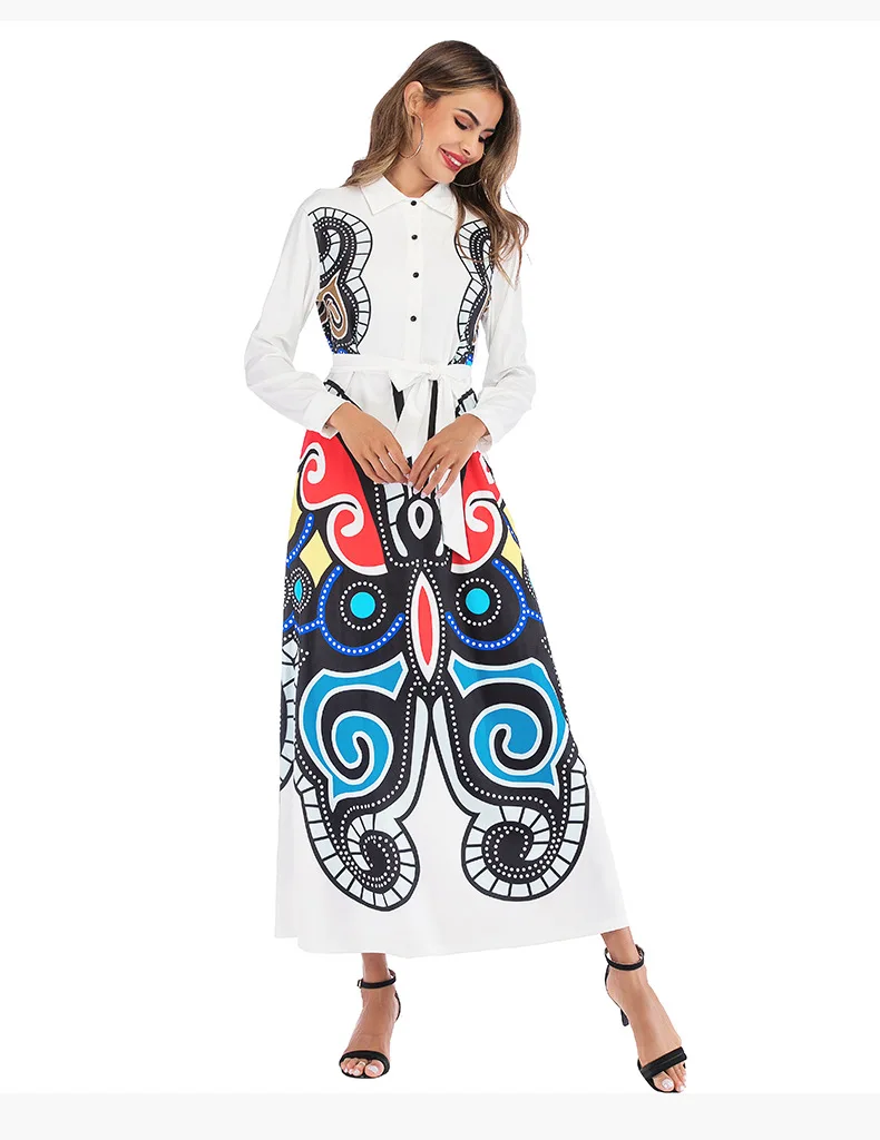 Женское Новое 3D Платье с принтом бабочки длинным рукавом отложным воротником