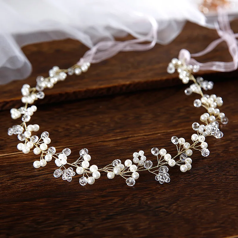 

New Pearl Bride headband Princess Crystal handmade beaded headdress cerchietti capelli donna wedding haar accessories for women