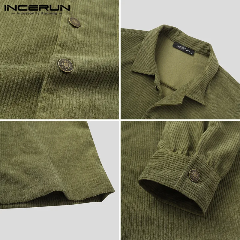 

Men Corduroy Shirts Long Sleeve Lapel Buttons Camisa Men Pockets Loose Blusas Streetwear Casual Solid Color Chemise INCERUN 5XL7