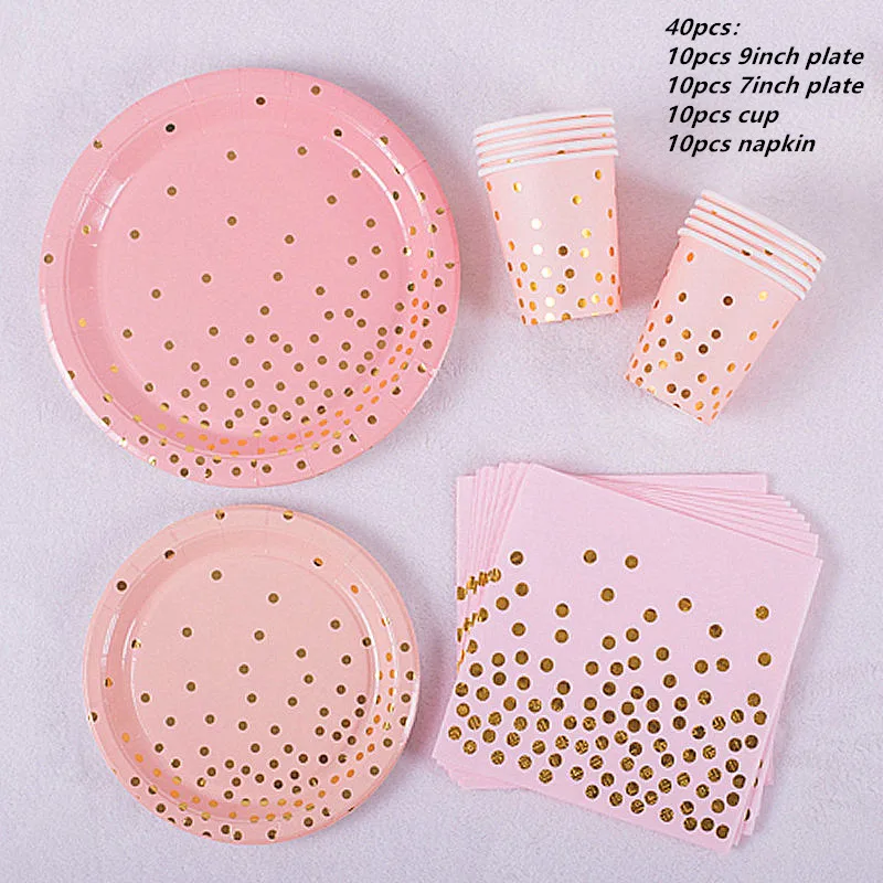 set 40pcs LISM 40 шт./компл. Красочные Dot бумажные чашки и тарелки Декор на свадьбу День рождения Baby Shower фестиваль для детей столовая посуда все для праздника - Цвет: set 40pcs