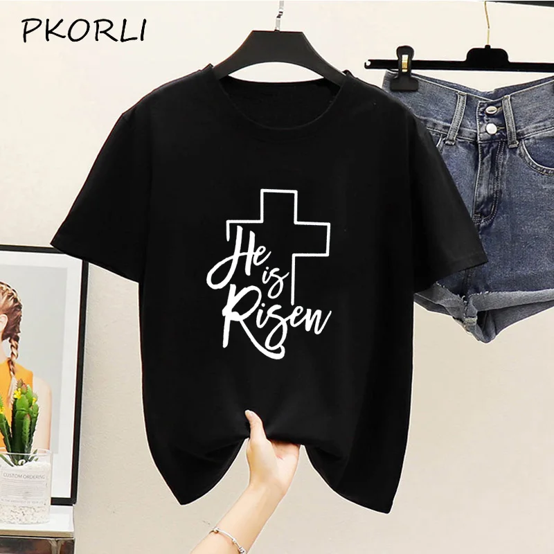 Женская и мужская футболка He Is Risen модная унисекс с принтом Вера Иисуса Креста