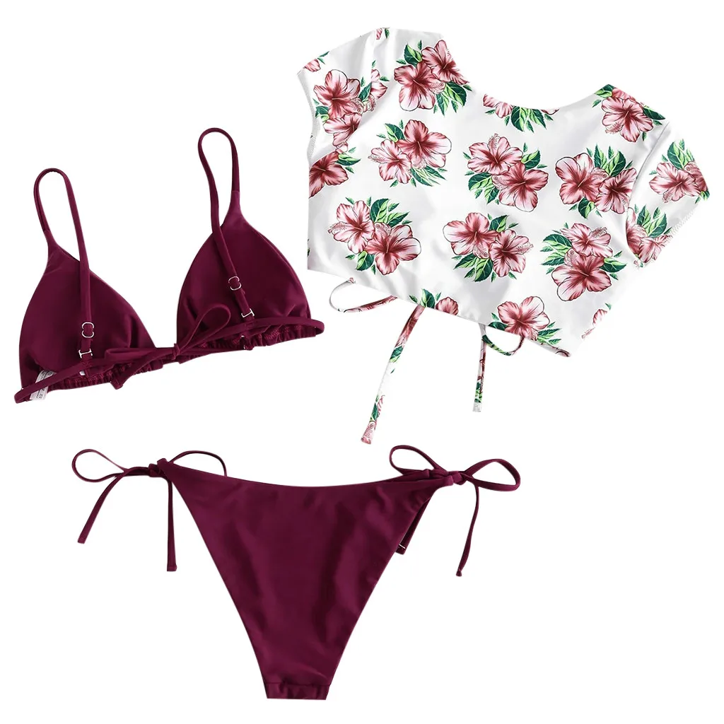 Женский сексуальный купальник бикини с принтом из трех частей пуш ап бюстгальтер