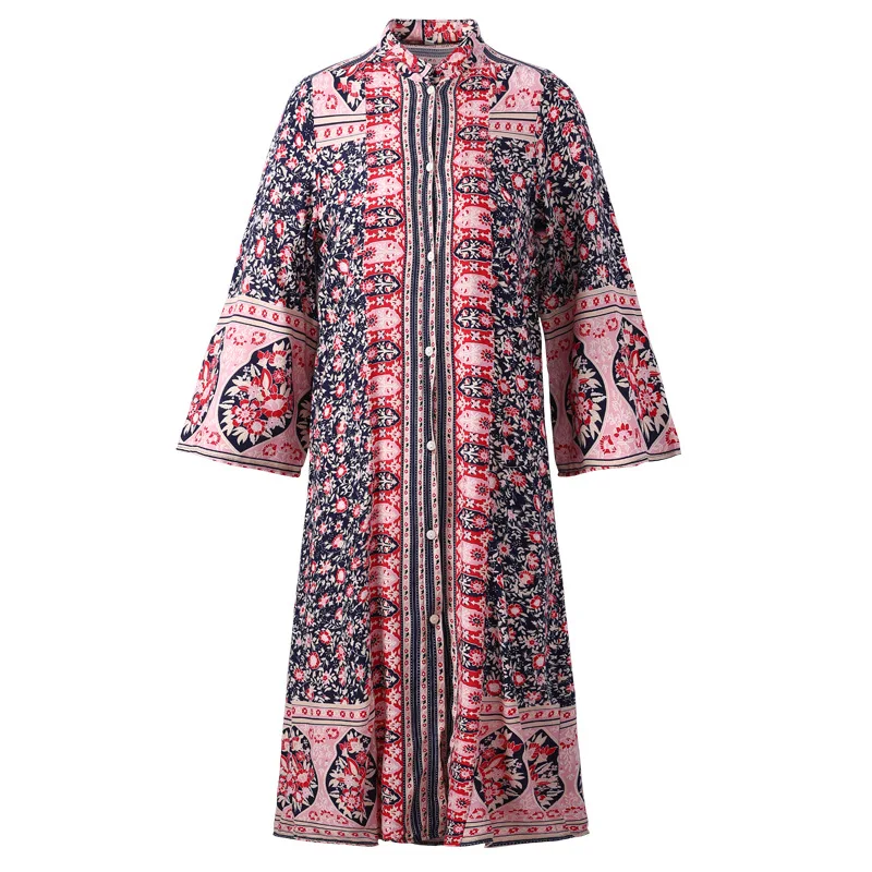 

Foreign trade European and American women's Bohemian beach skirt cross-border explosions buttoned cardigan Amazon printed dress