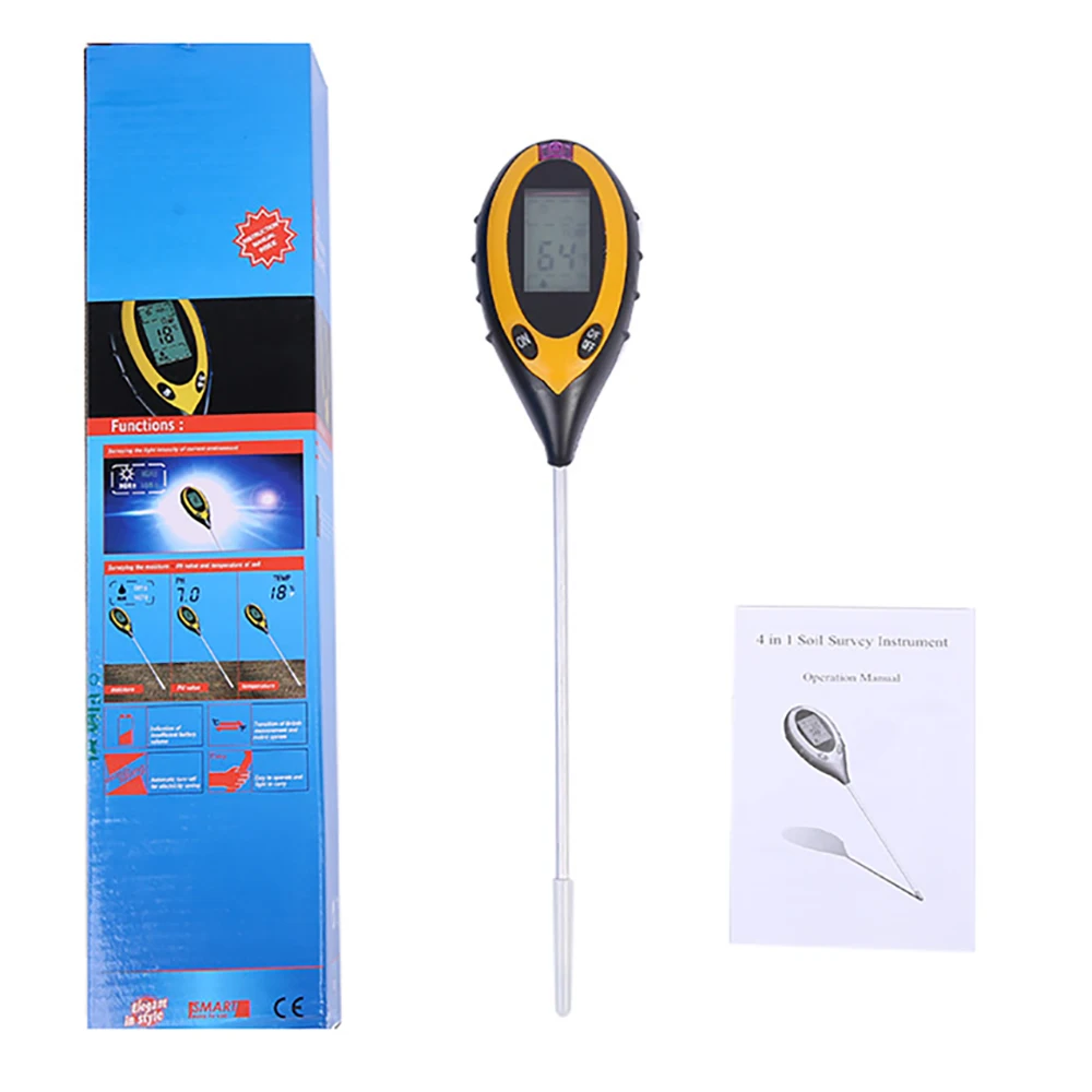 Тестер PH почвы 4 в 1 цифровой анализатор влажности с ЖК-дисплеем кислотности и
