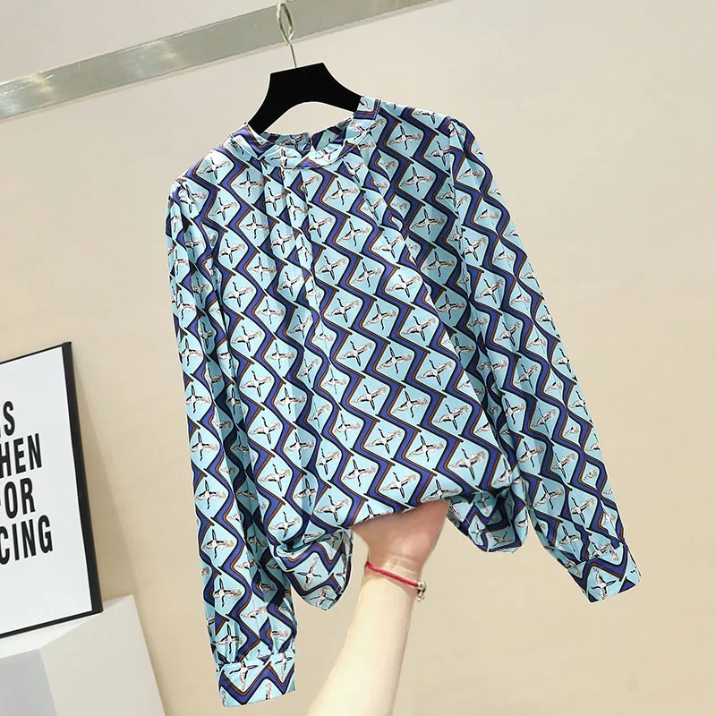 

Женская блузка в Корейском стиле, универсальная Свободная рубашка с длинным рукавом и цветочным принтом, LL333, весна-осень