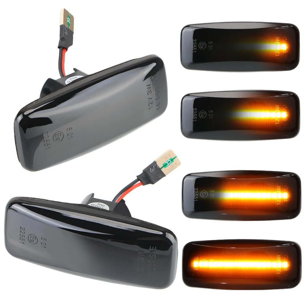 

LEEPEE 2PC/Set 12V 3W For Sylphy, Bluebird Sunny, Teana J31, Murano Smoked Lens Amber Turn Signal Light LED Dynamic Side Marker