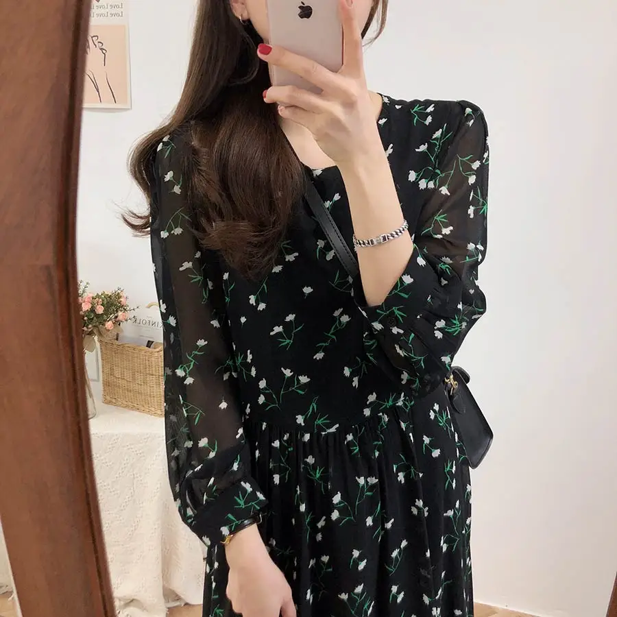 Женское шифоновое платье с длинным рукавом Повседневное в стиле бохо принтом