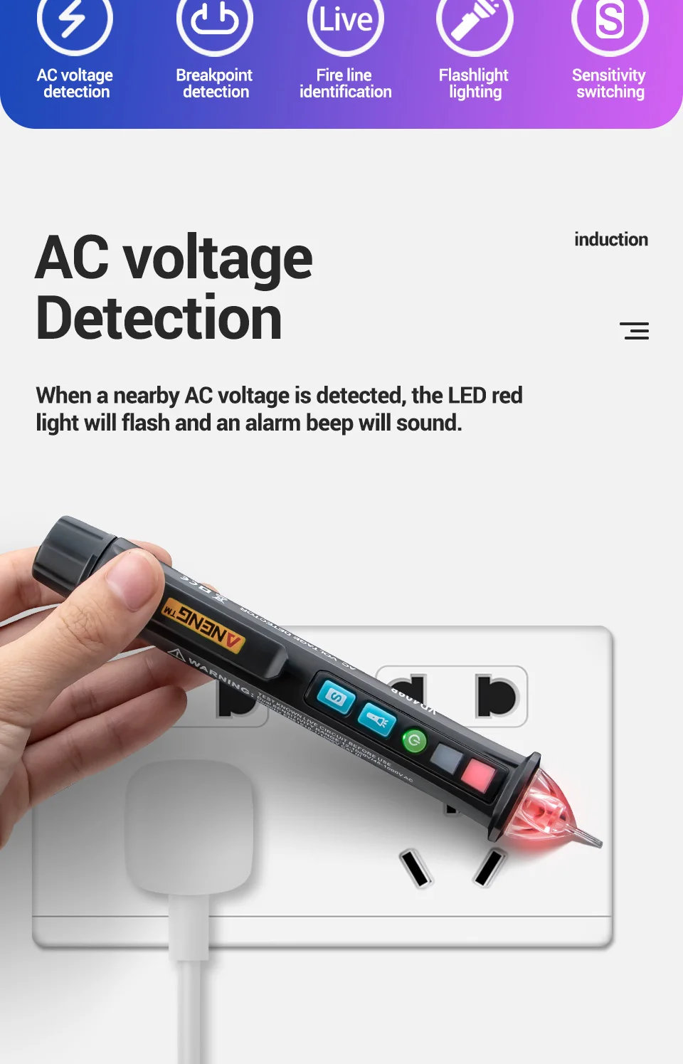 ANENG VD409B телевизор кабель трекер тестер выключатели поиск проводки cable tracker индикатор скрытой проводки led tester Бесконтактный детектор регулятор напряжения переменного тока тестер 12 V-1000 v Ручка Мультимет