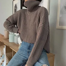 Winter Sweaters Pullovers Women Turtleneck Casual Long Sleeve Knit Sweater Knitted Solid Tops Thick 